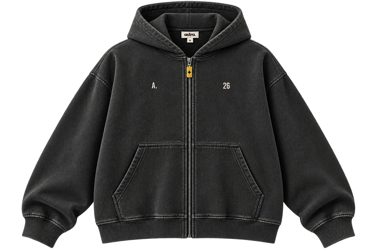 STET Hoodie in Ink, front: small four point star on the chest