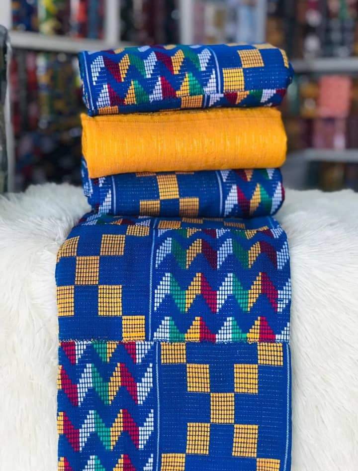 8 Yards Royal Blue &amp; Gold Kente Fabric - For women