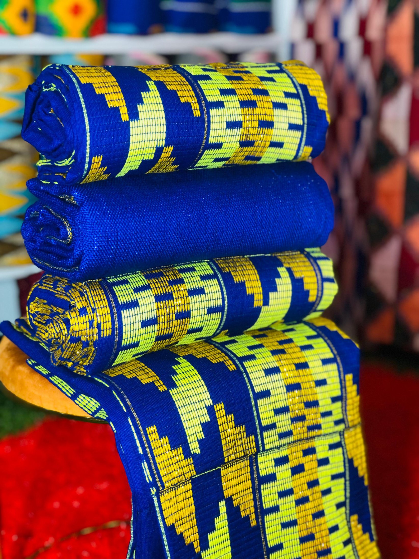8 Yards Royal Blue &amp; Gold Kente Fabric - For women