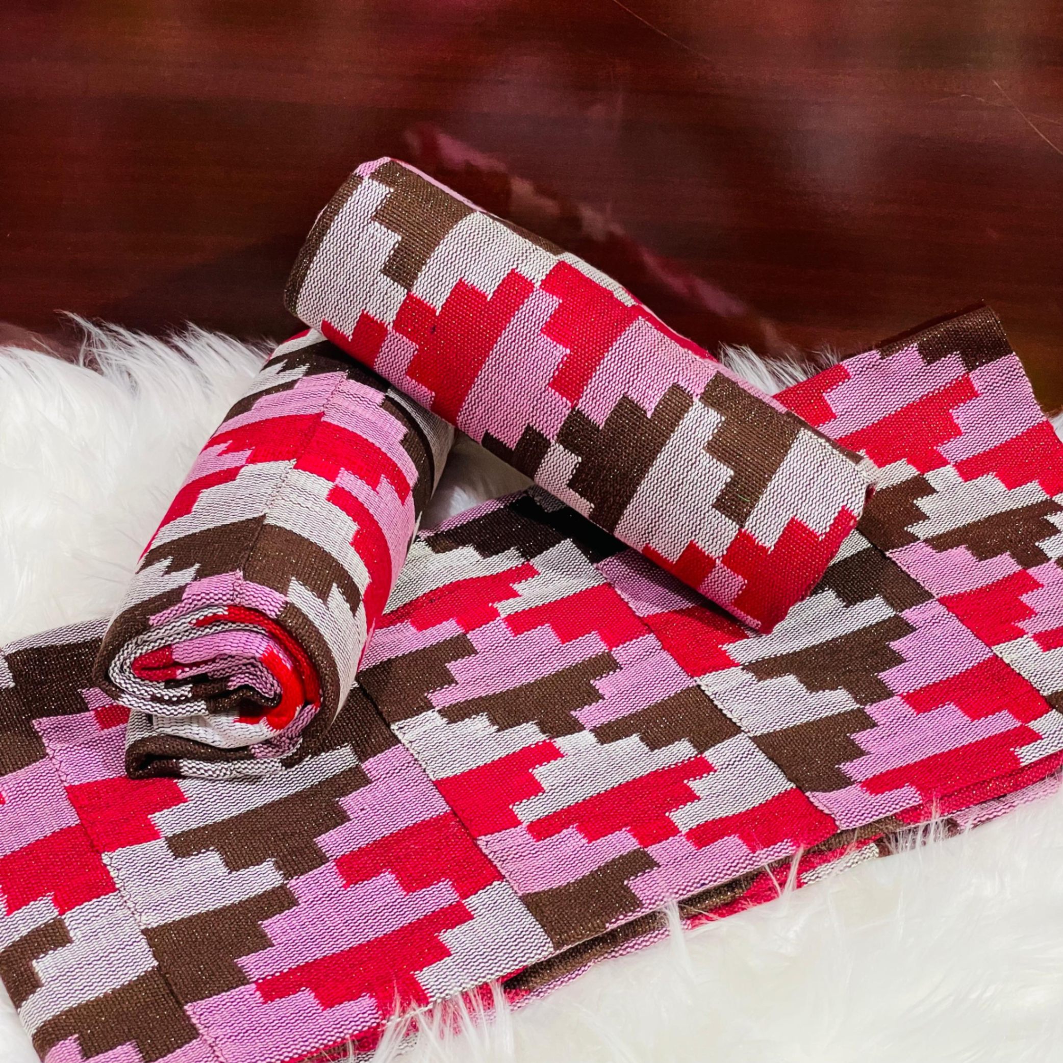 6 Yards Baby Pink Kente Fabric - For women /Multi color