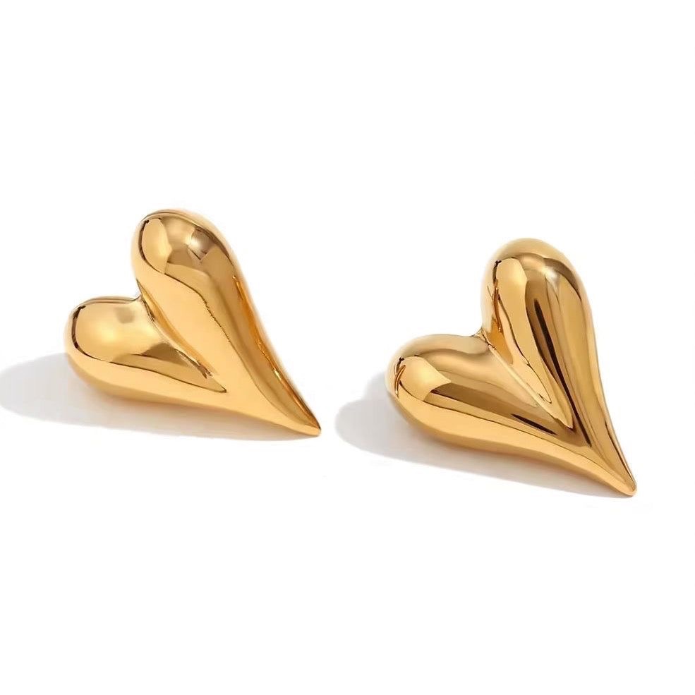 Golden Puff Heart Earrings