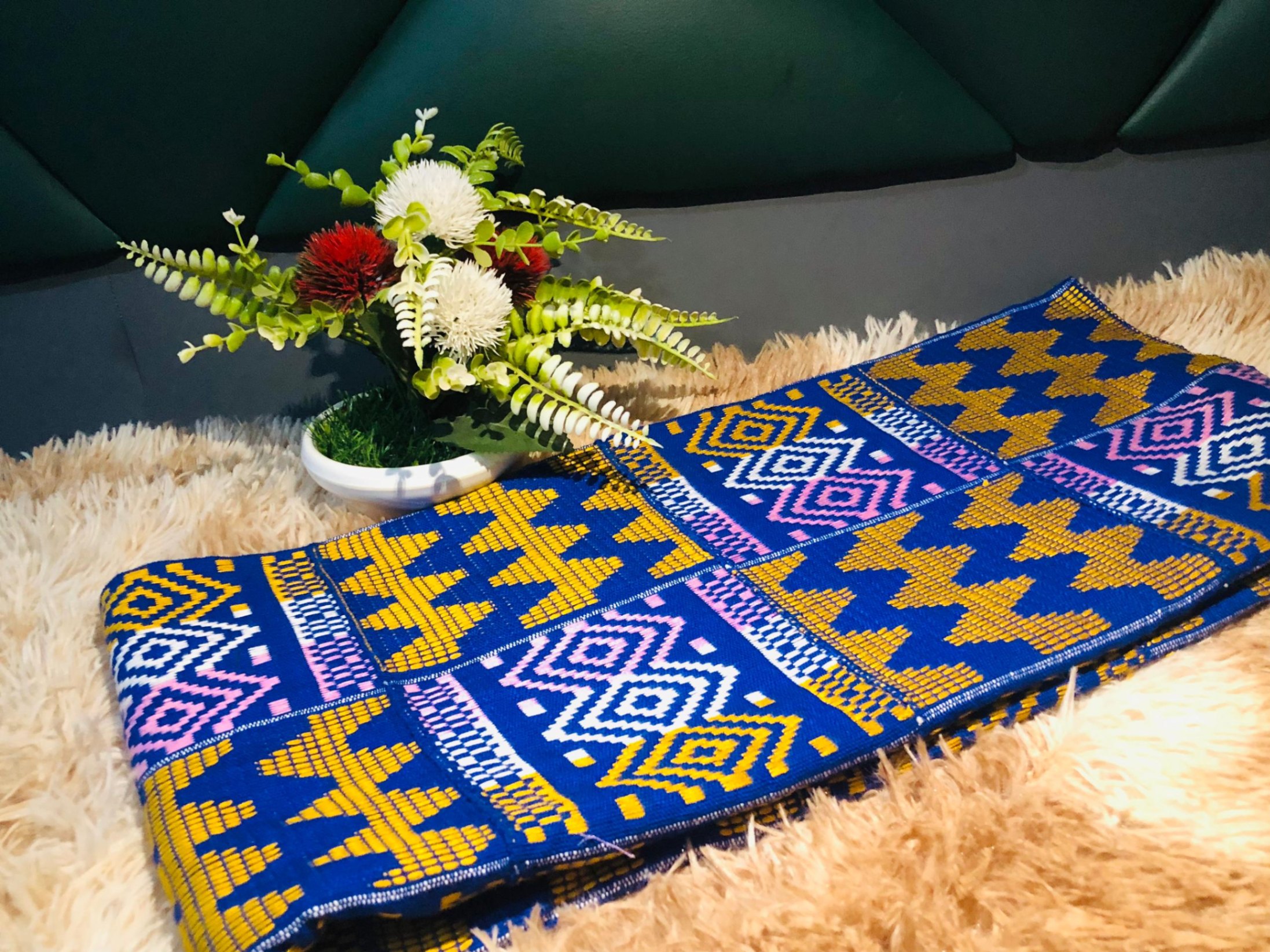 2 Yards Blue &amp; Gold Kente Fabric - For women / Multi color