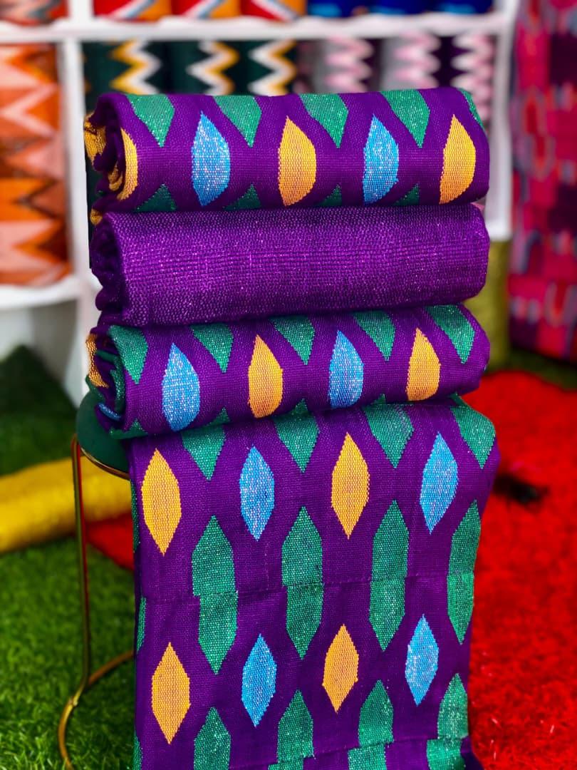 8 Yards Violet &amp; Green Kente Fabric - For women