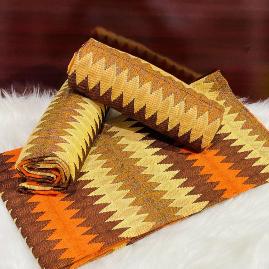 6 Yards Coffee, Orange Kente Fabric - For women