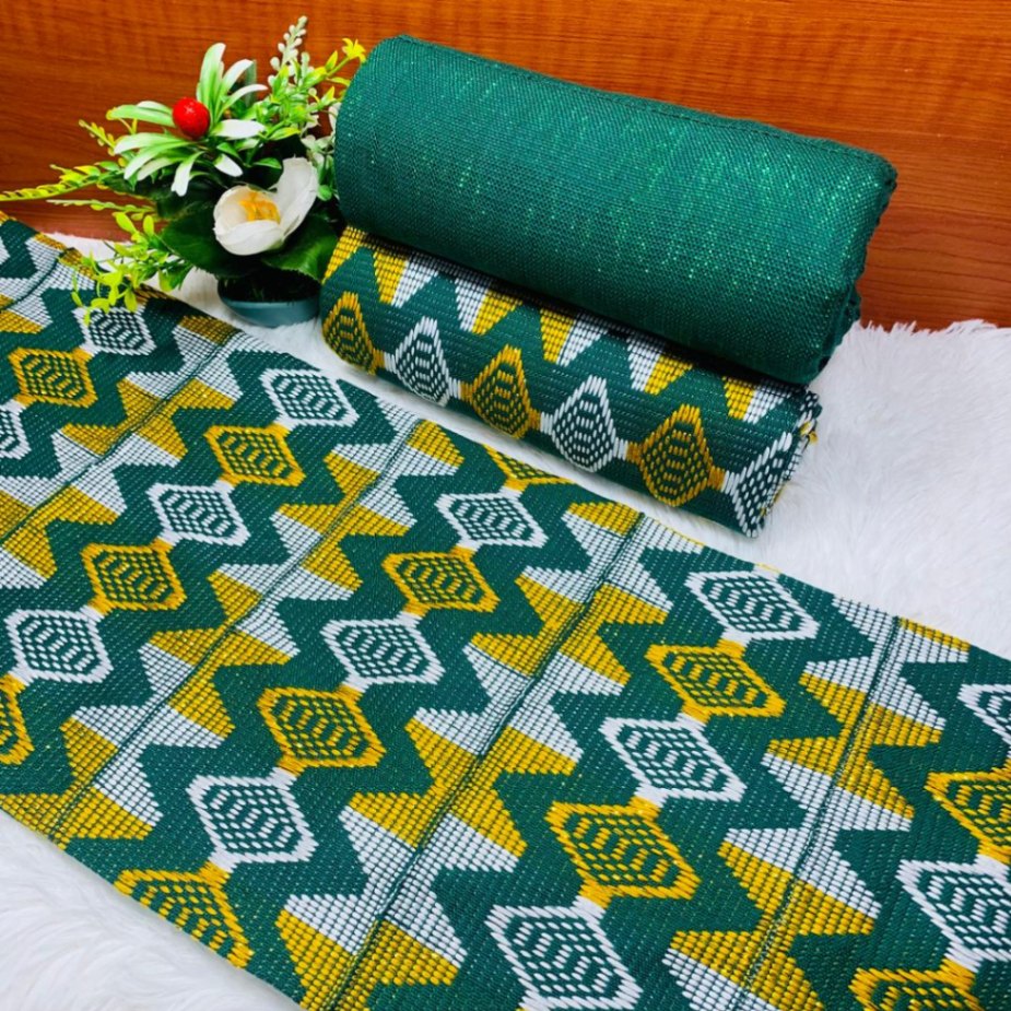 6 Yards Emerald Green and Gold Kente Fabric - For women