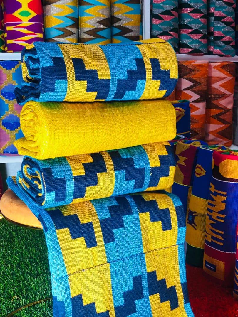 8 Yards Light Blue &amp; Gold Kente Fabric - For women