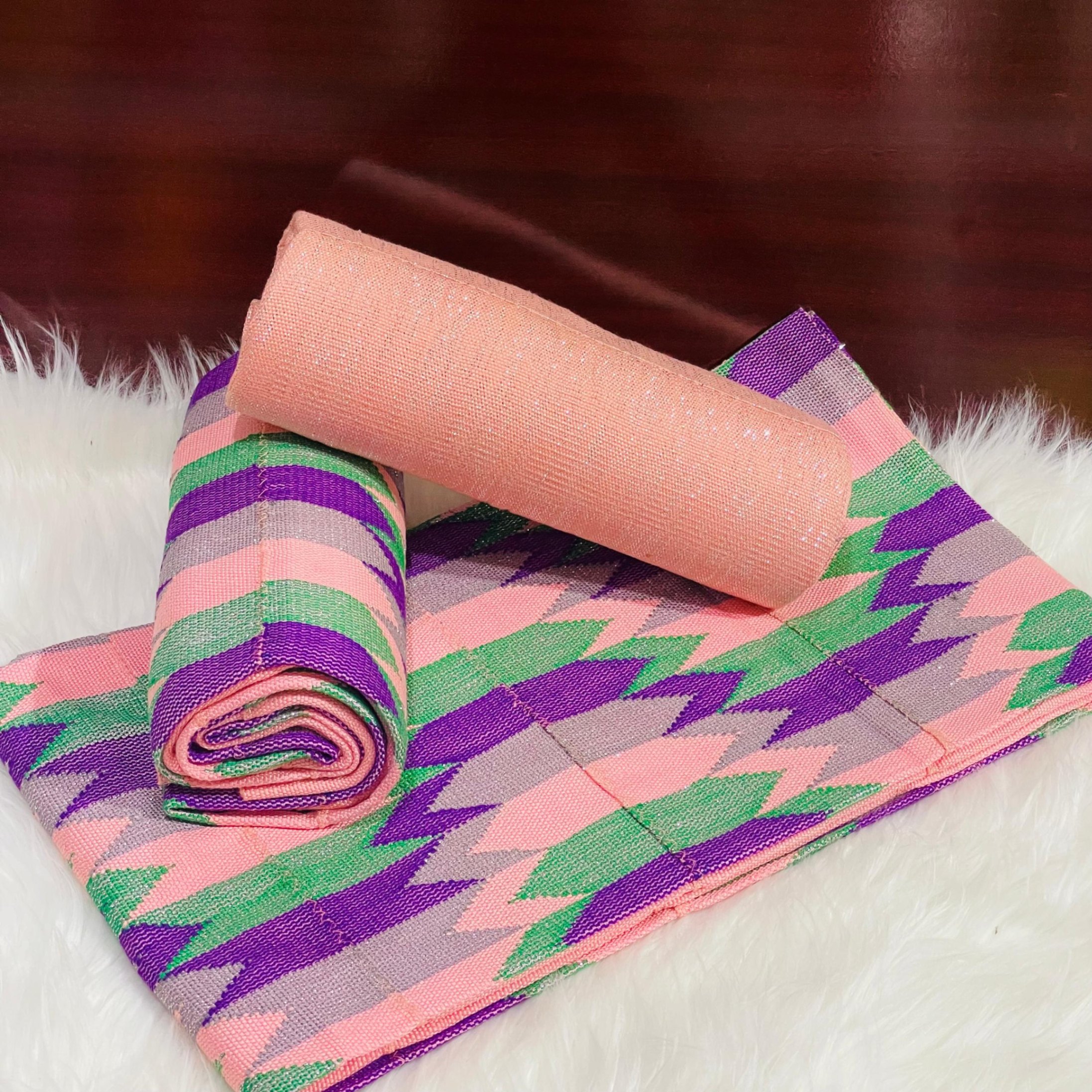 6 Yards Peach Kente Fabric - For women