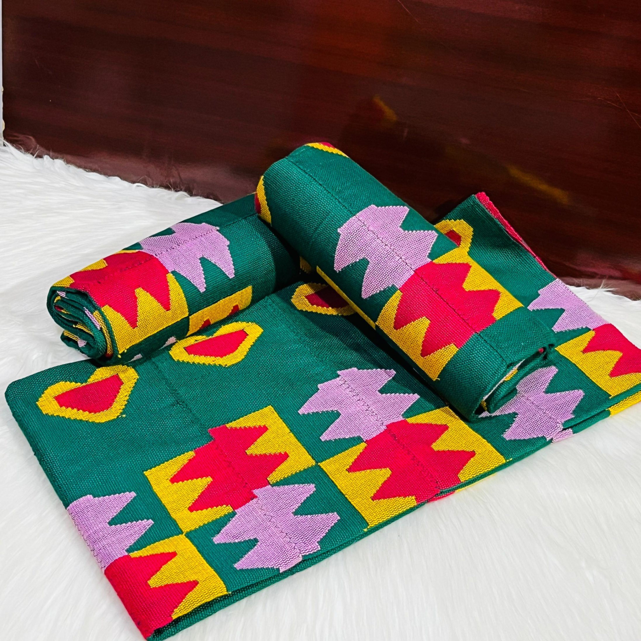 6 Yards  Green Kente Fabric - For women /Multi color