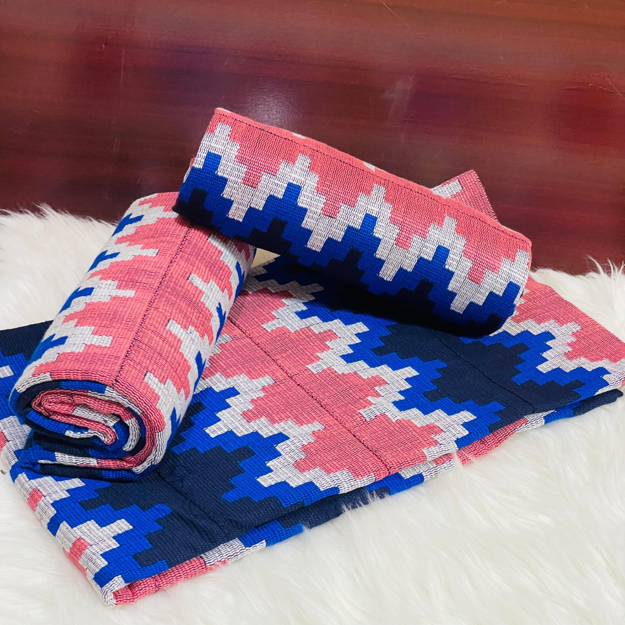 6 Yards Blue &amp; Peach Kente Fabric - For women /Multi color