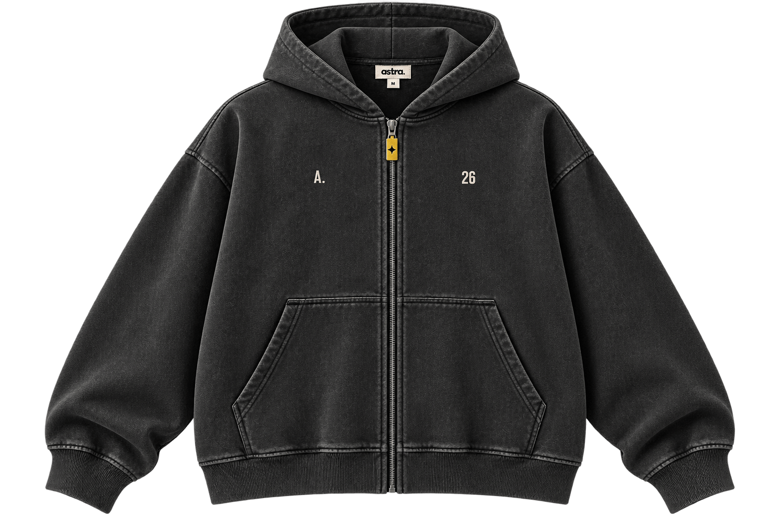 Studio Hoodie in Ink, front: plain hoodie with drawcord hood and kangaroo pocket