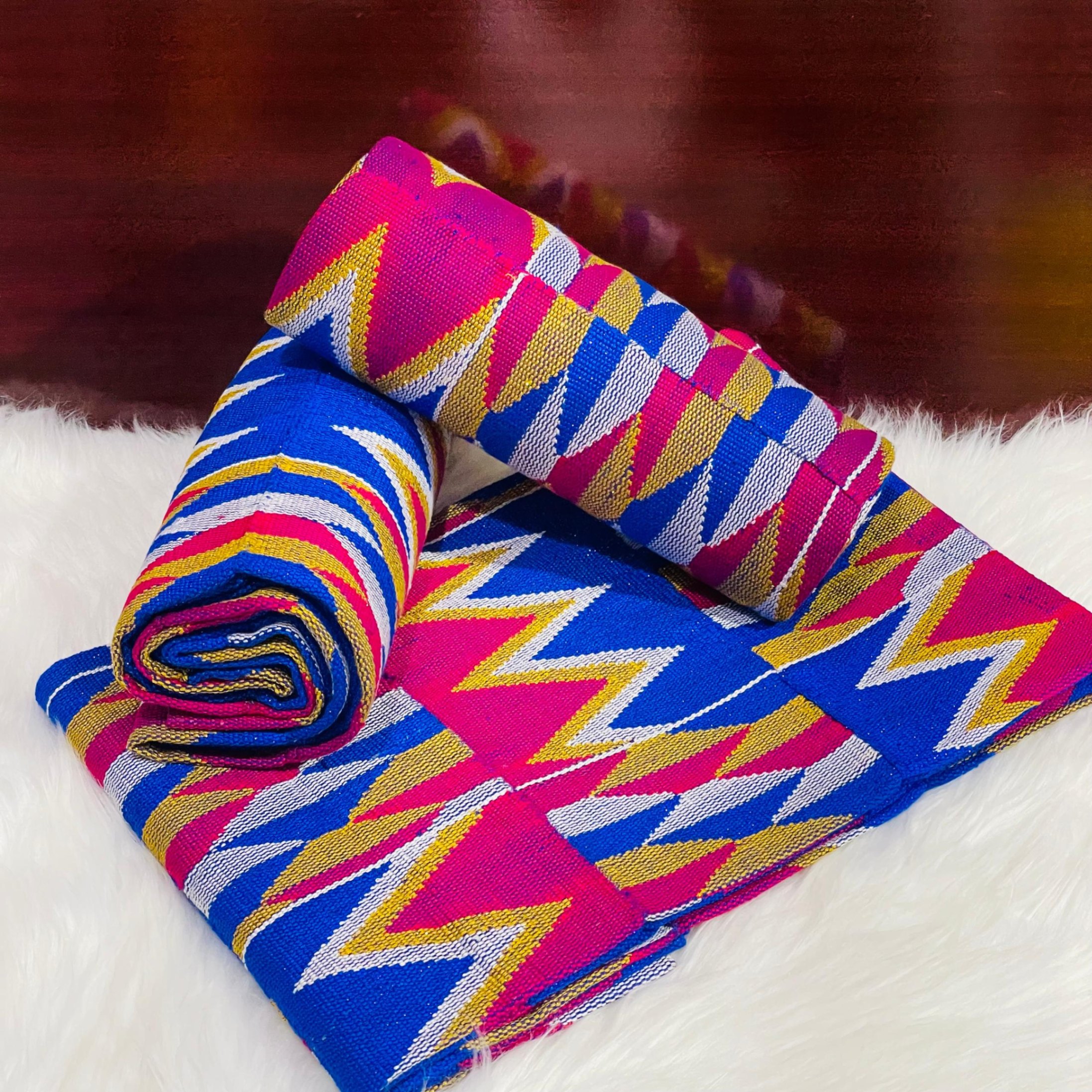 6 Yards Royal Blue Handwoven Kente Fabric - For women /Multi color