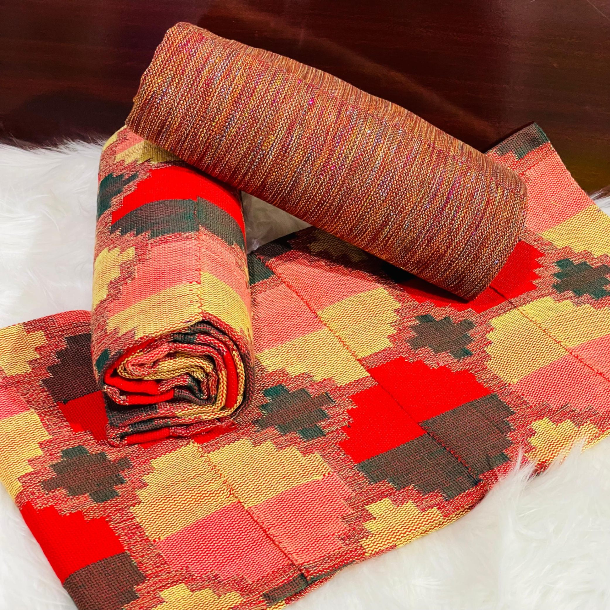 6 Yards Red and Cream Kente Fabric - For women