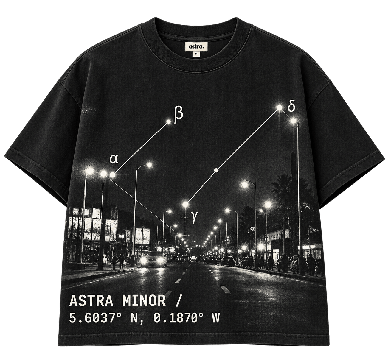 Star Crop Tee in Ink, front: four point Astra star on the left chest