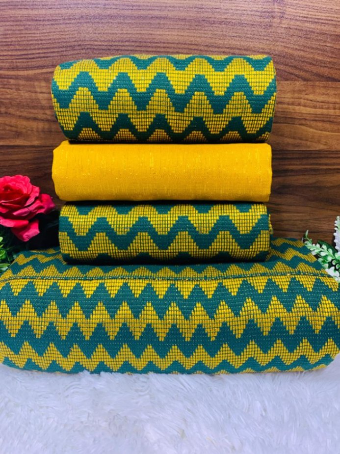 6 Yards Handwoven Kente Fabric - For women / Green