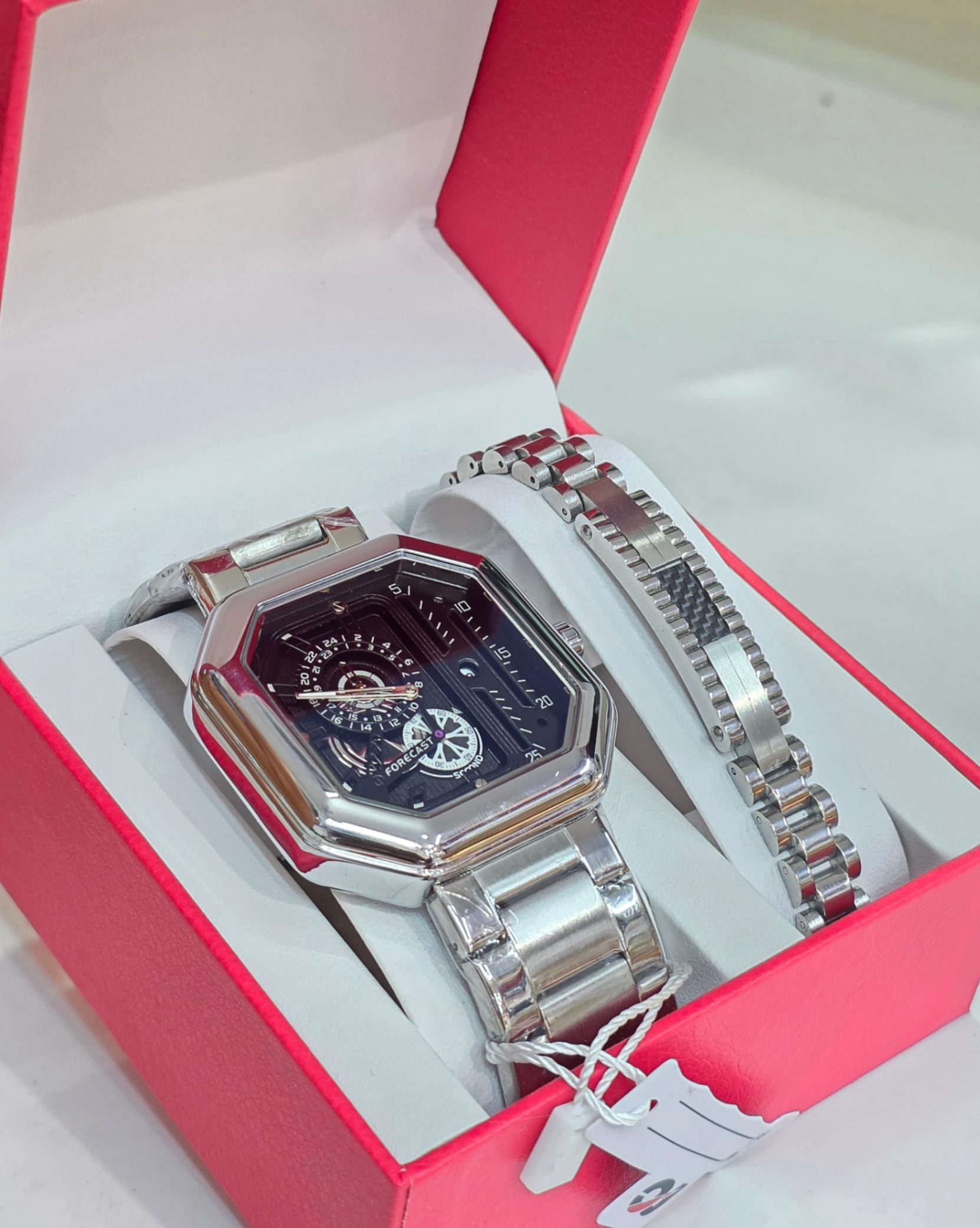 Forecast Watch and Bracelet Set For Men (Silver)