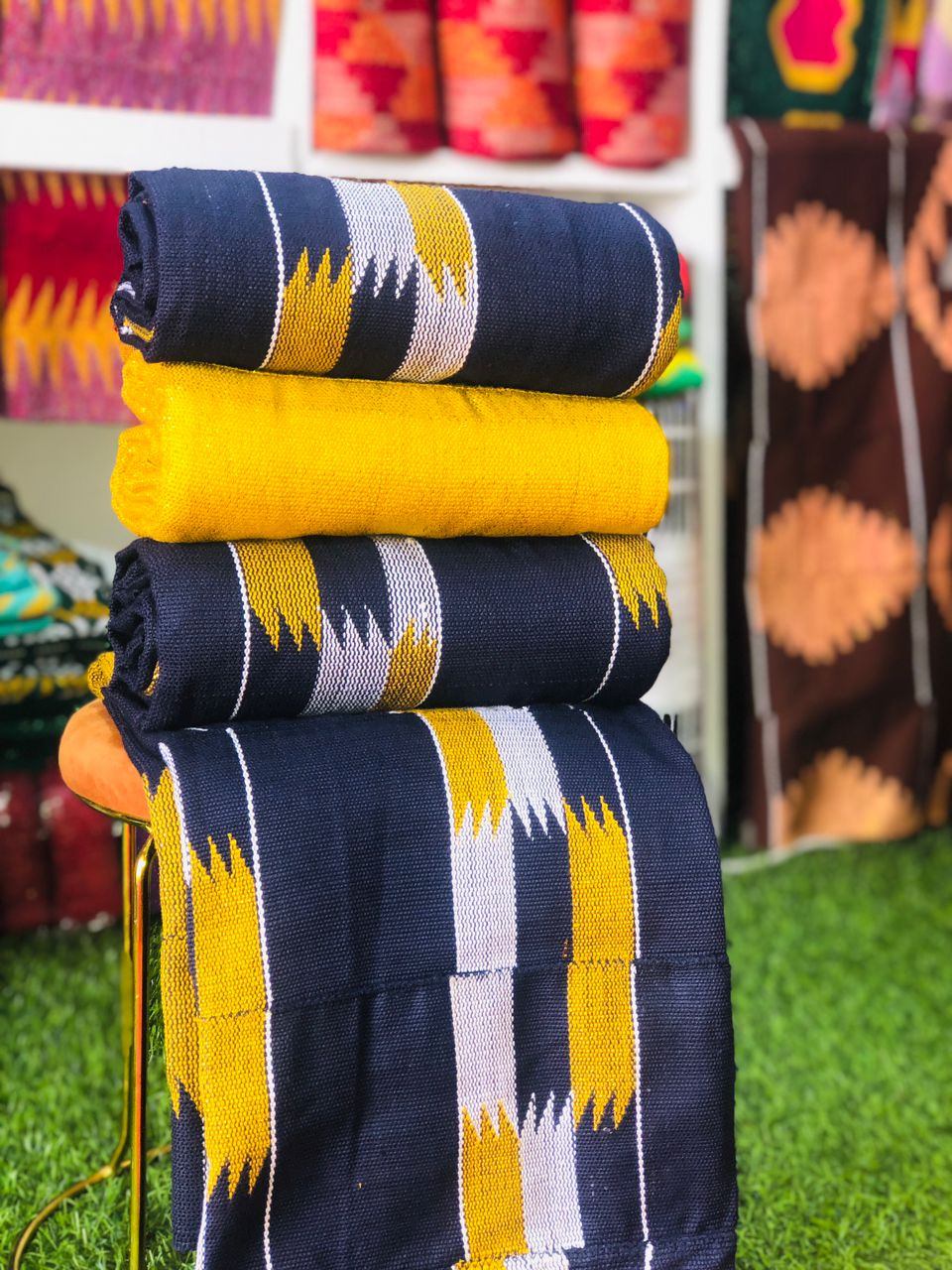 8 Yards Navy Blue &amp; Gold Kente Fabric - For women